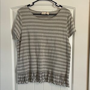 Chico's Gray/silvery Striped Short Sleeve Top